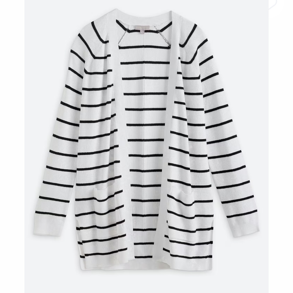 Chic Black and White Striped Cardigan